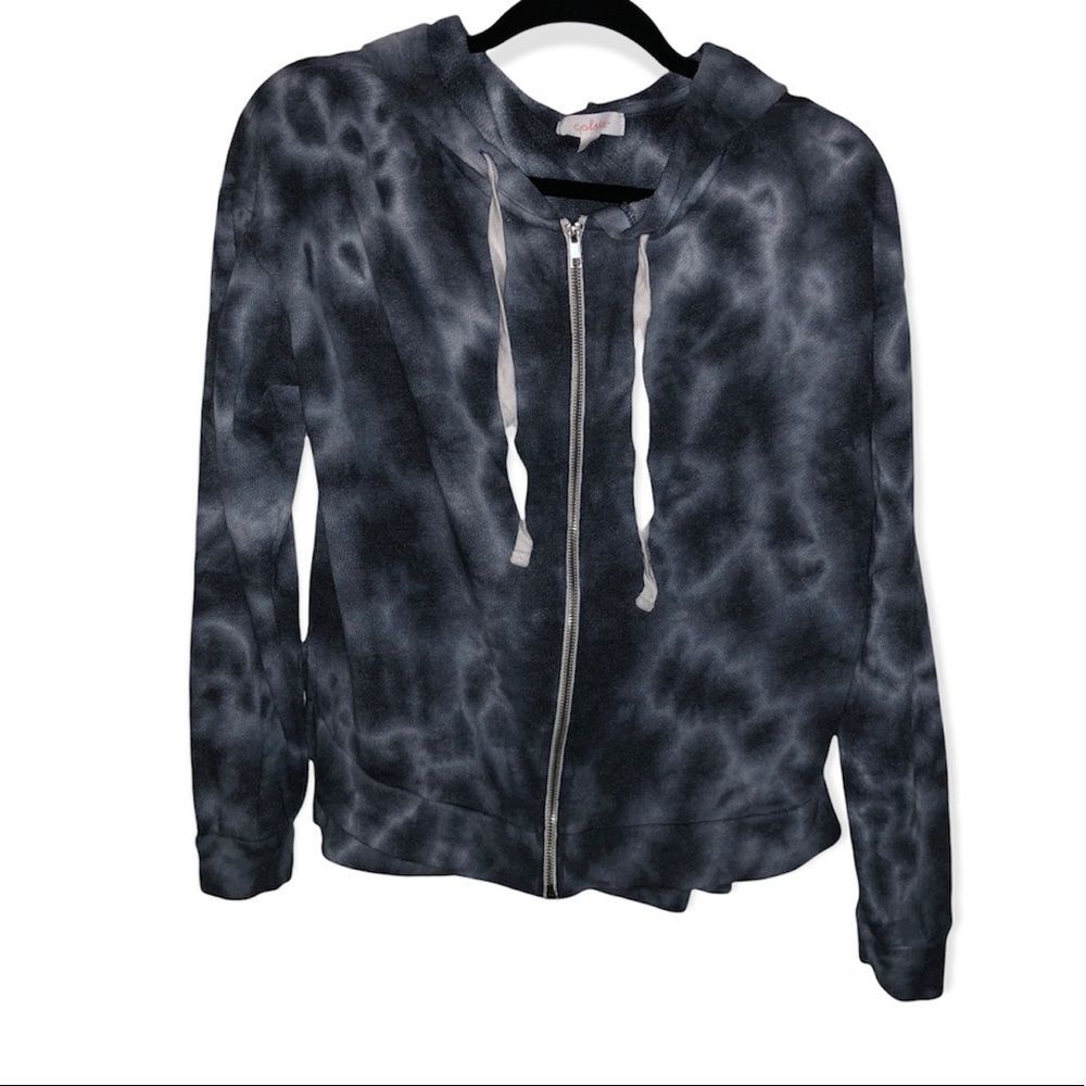 Colsie Grey Tie Dye Hooded Sweatshirt Jacket